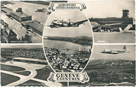 «Genève-Cointrin Aéroport Intercontinental postcard ca. 1950»